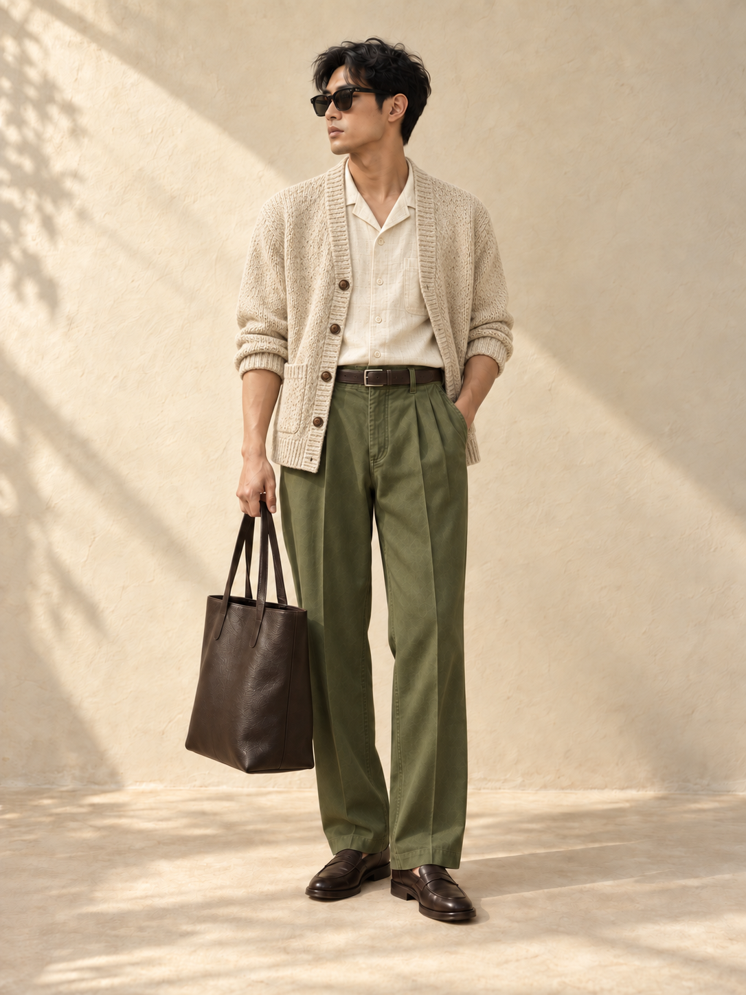 Outfit cardigan dan celana hijau